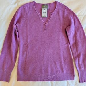 *WICKED WOOL* Fine Merino Henley Sweater 💜Purple Pink Magenta💜 Medium NWT!